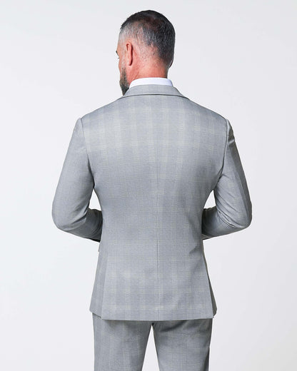 State & Liberty Athletic Fit Stretch Blazer - Ash Grey with White Plaid