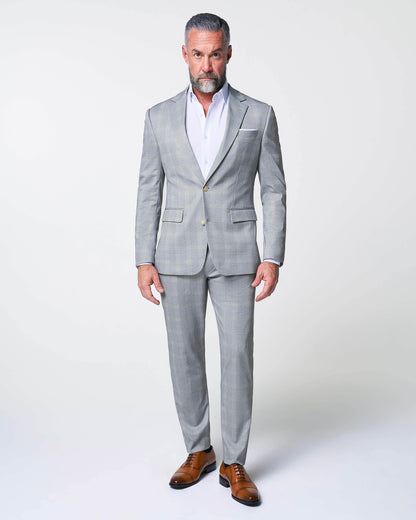 State & Liberty Athletic Fit Stretch Blazer - Ash Grey with White Plaid