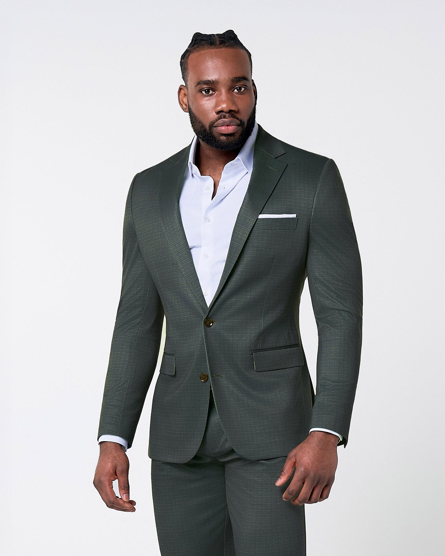 State & Liberty Athletic Fit Stretch Blazer - Army Green Microcheck