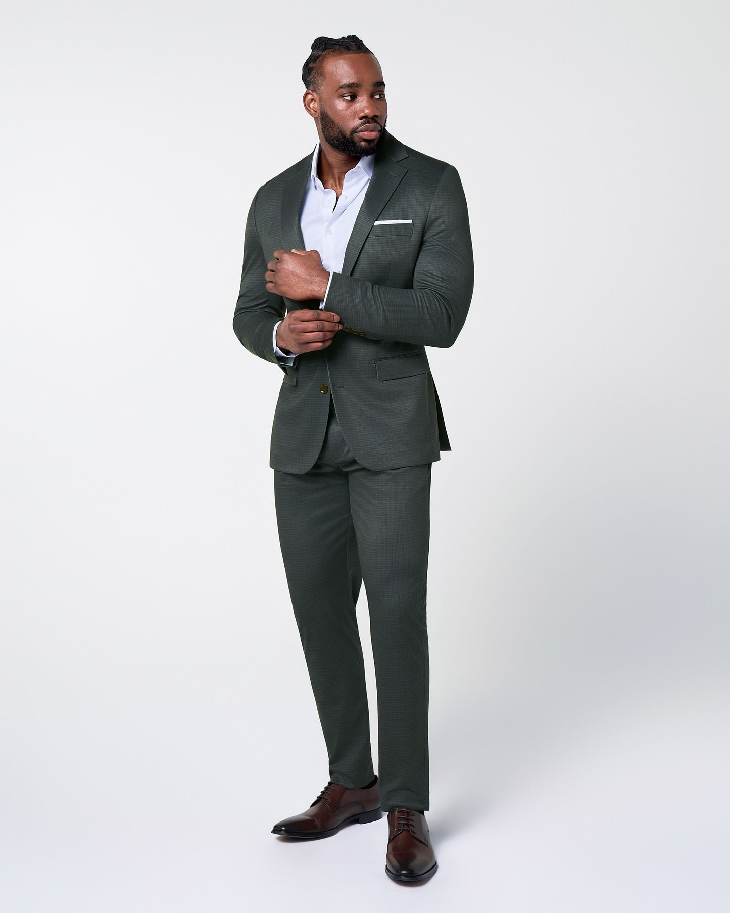 State & Liberty Athletic Fit Stretch Blazer - Army Green Microcheck
