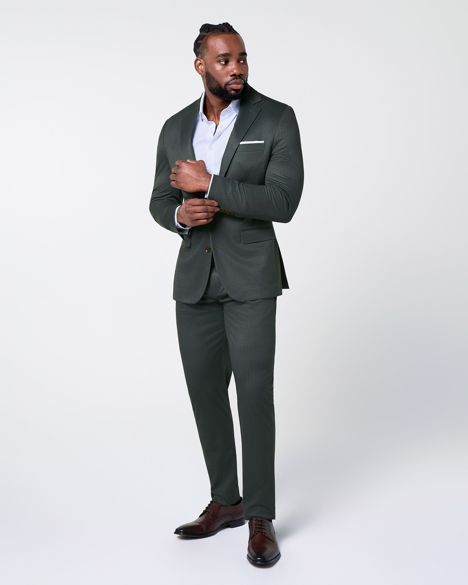State & Liberty Athletic Fit Stretch Blazer - Army Green Microcheck