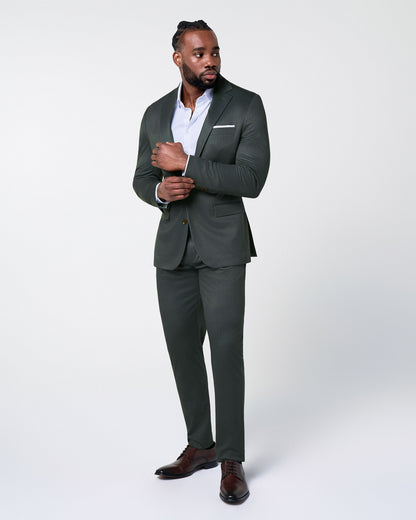 State & Liberty Athletic Fit Stretch Blazer - Army Green Microcheck
