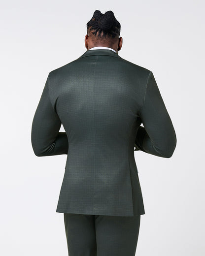 State & Liberty Athletic Fit Stretch Blazer - Army Green Microcheck