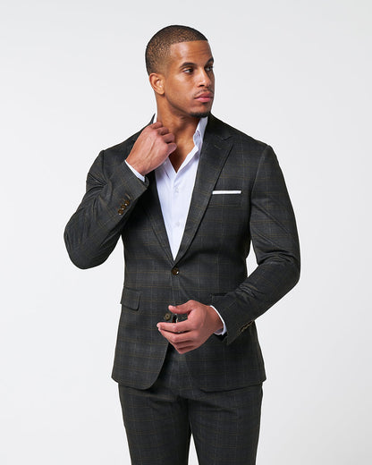 State & Liberty Athletic Fit Stretch Blazer - Brown Plaid