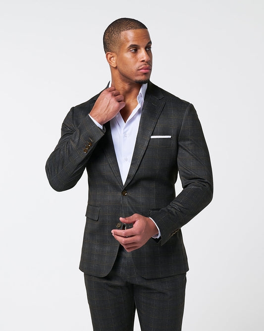 State & Liberty Athletic Fit Stretch Blazer - Brown Plaid