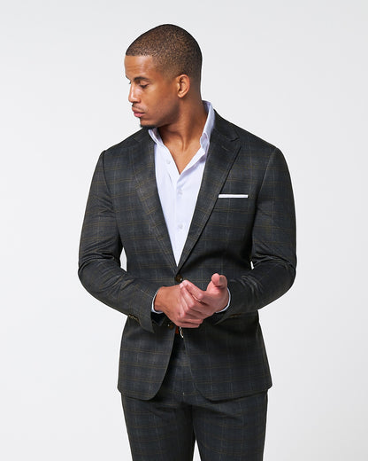 State & Liberty Athletic Fit Stretch Blazer - Brown Plaid