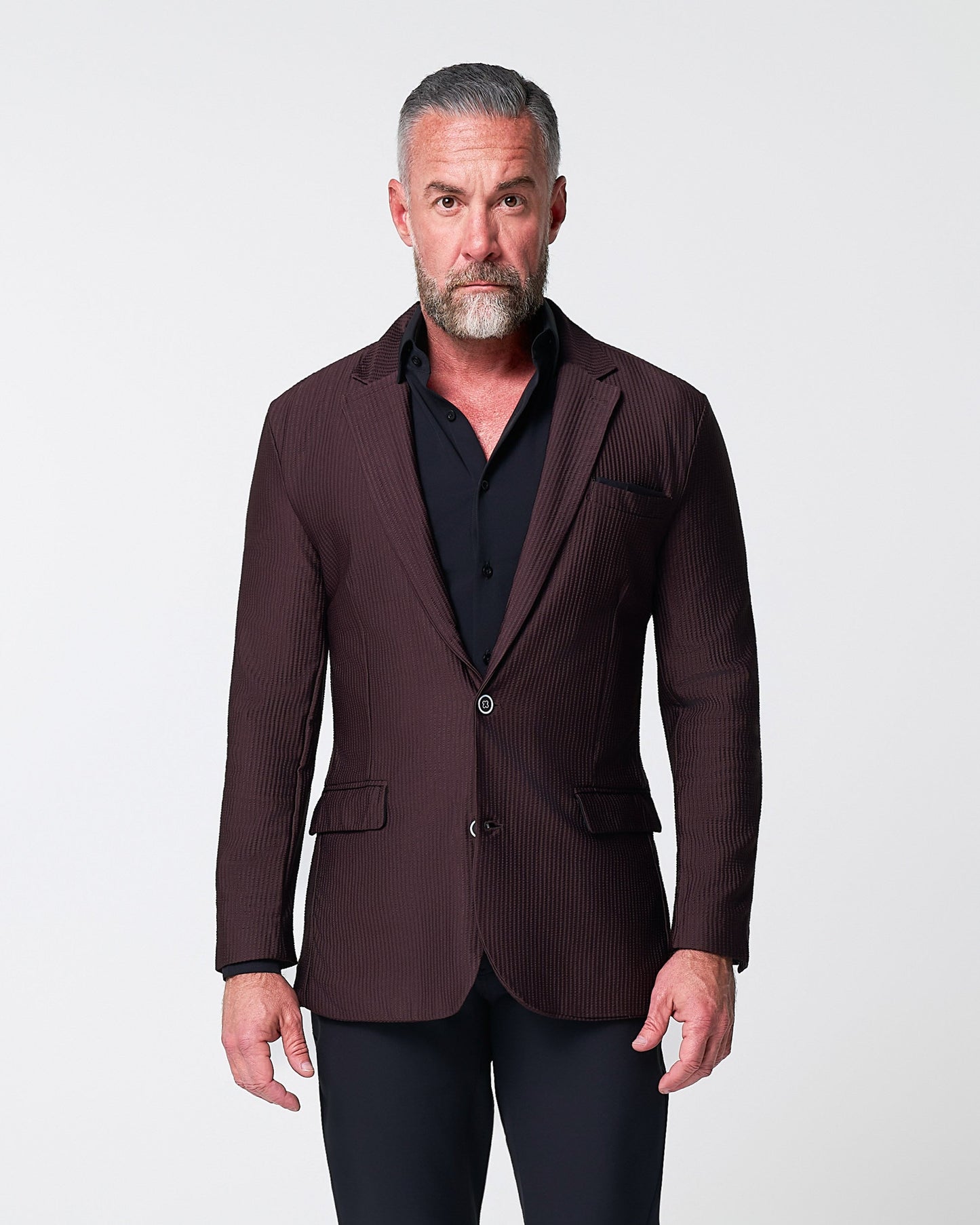 State & Liberty Athletic Fit Stretch Blazer - Plum Seersucker