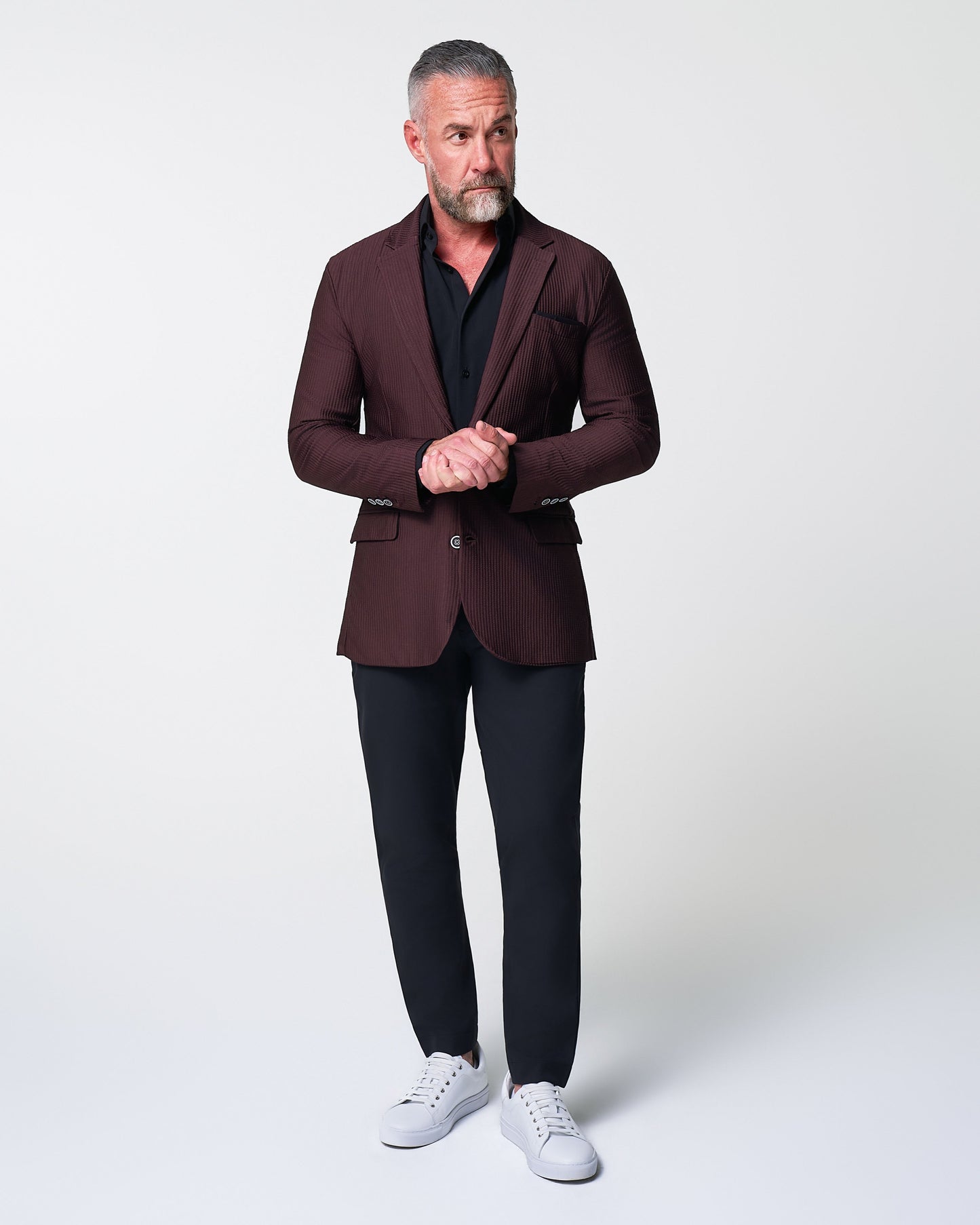 State & Liberty Athletic Fit Stretch Blazer - Plum Seersucker