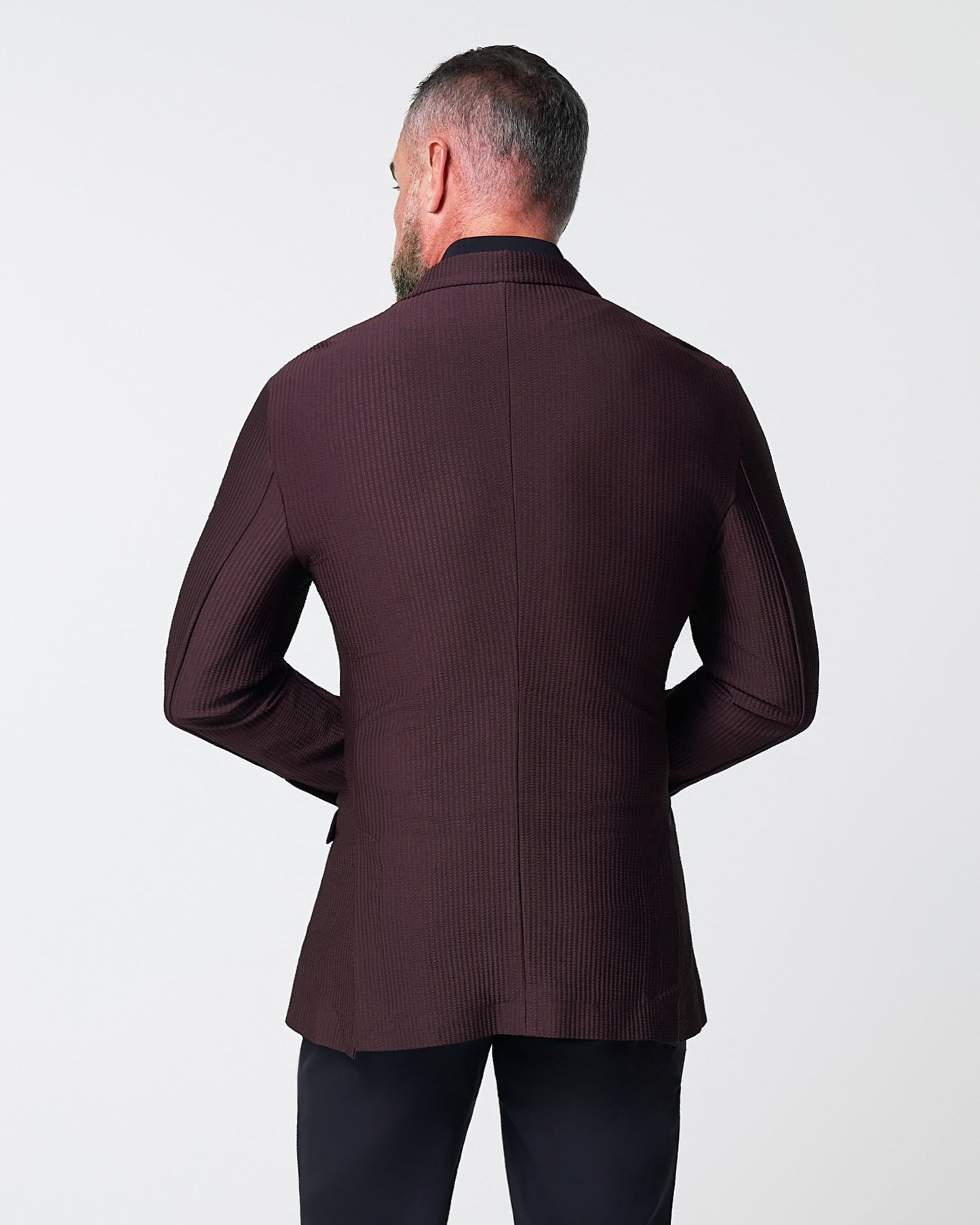 State & Liberty Athletic Fit Stretch Blazer - Plum Seersucker