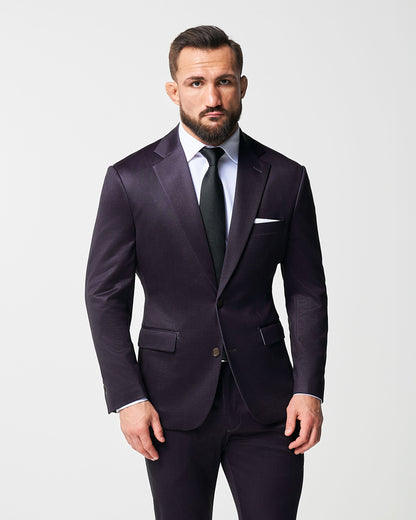 State & Liberty Athletic Fit Stretch Blazer - Deep Burgundy Microcheck
