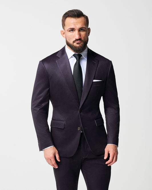 State & Liberty Athletic Fit Stretch Blazer - Deep Burgundy Microcheck