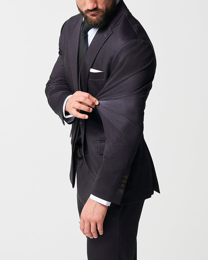 State & Liberty Athletic Fit Stretch Blazer - Deep Burgundy Microcheck