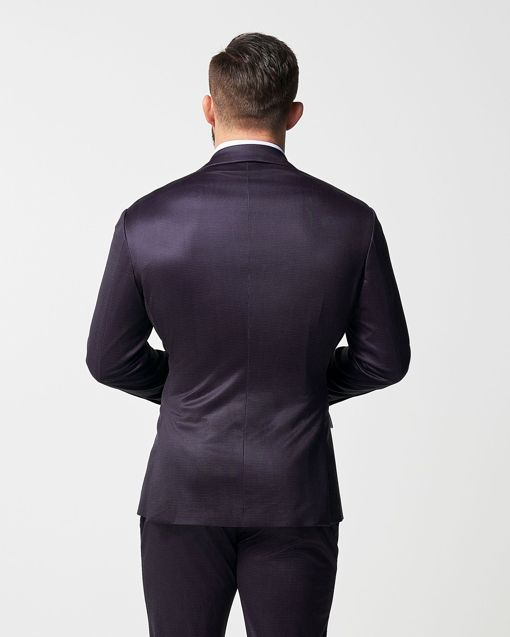 State & Liberty Athletic Fit Stretch Blazer - Deep Burgundy Microcheck