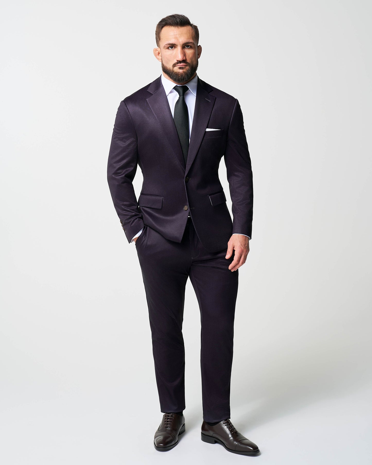 State & Liberty Athletic Fit Stretch Blazer - Deep Burgundy Microcheck