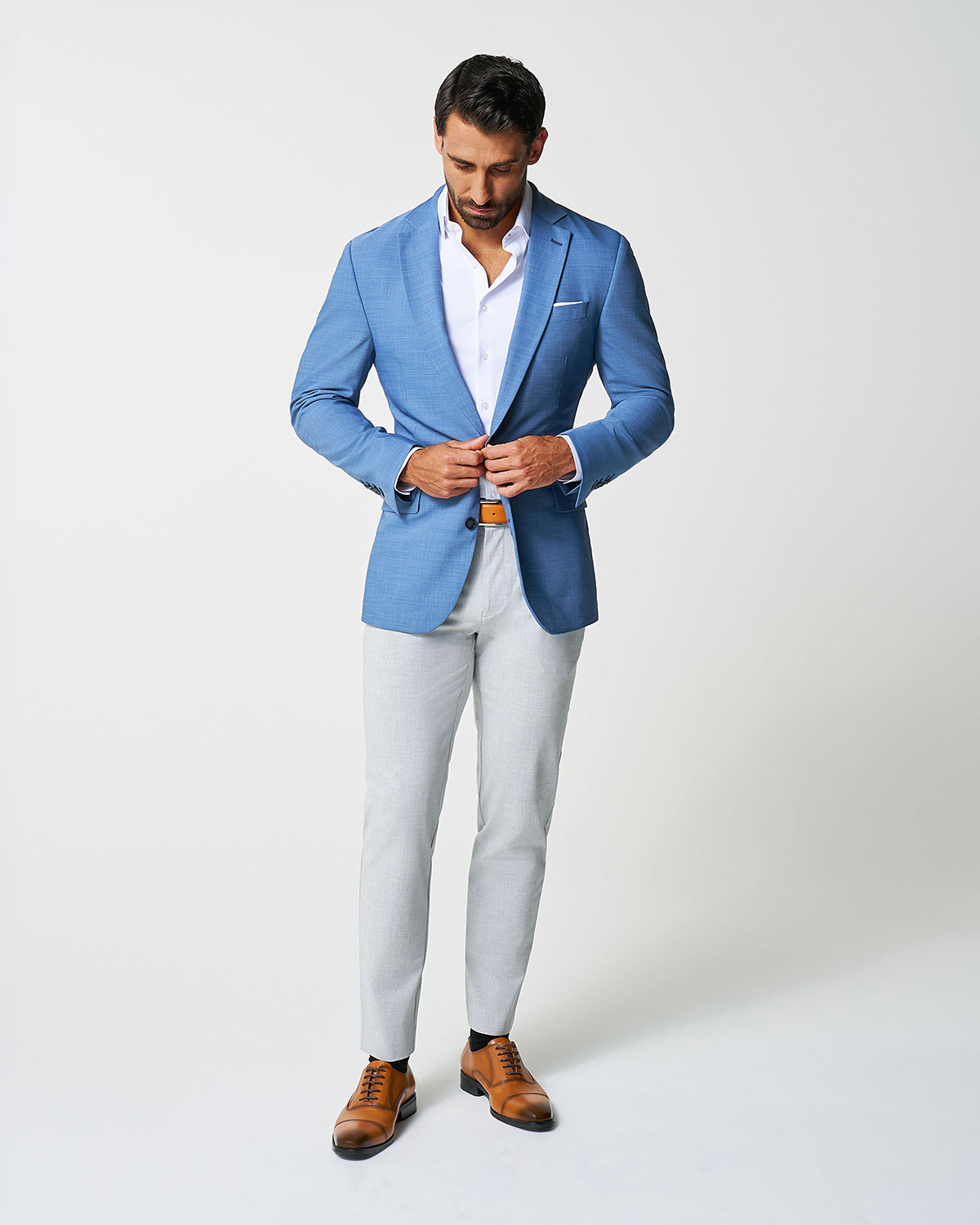State & Liberty Athletic Fit Stretch Blazer - Heathered Light Blue