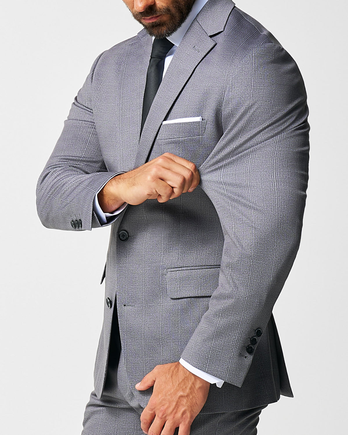 State & Liberty Athletic Fit Stretch Blazer - Shadow Grey Plaid