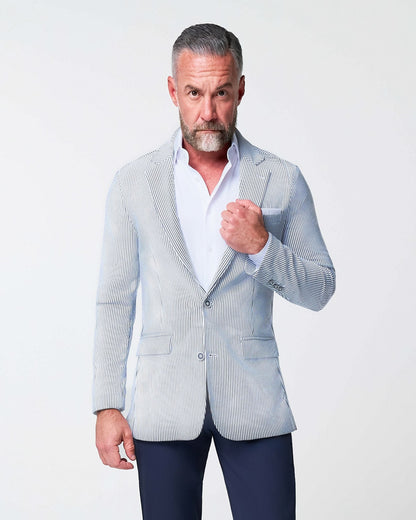 State & Liberty Athletic Fit Stretch Blazer - Navy & White Seersucker