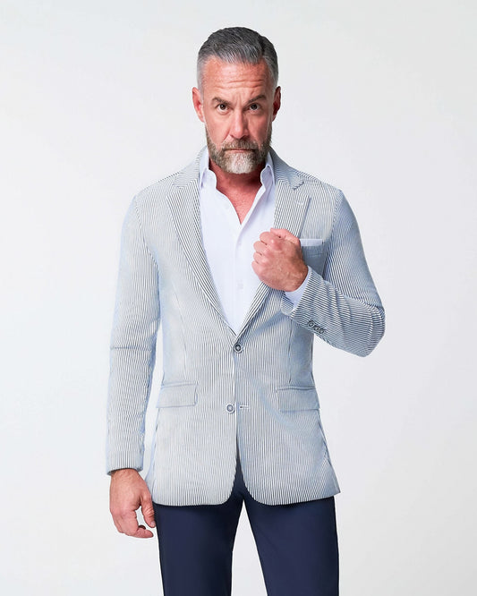 State & Liberty Athletic Fit Stretch Blazer - Navy & White Seersucker