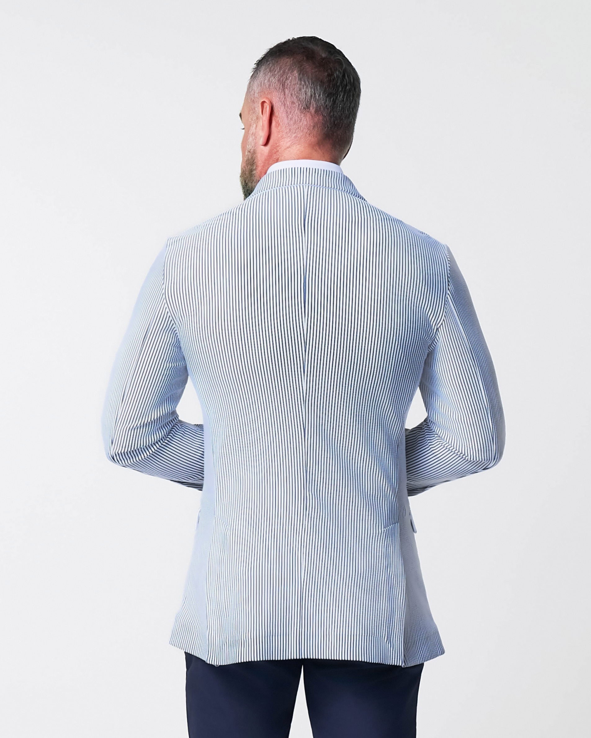 State & Liberty Athletic Fit Stretch Blazer - Navy & White Seersucker