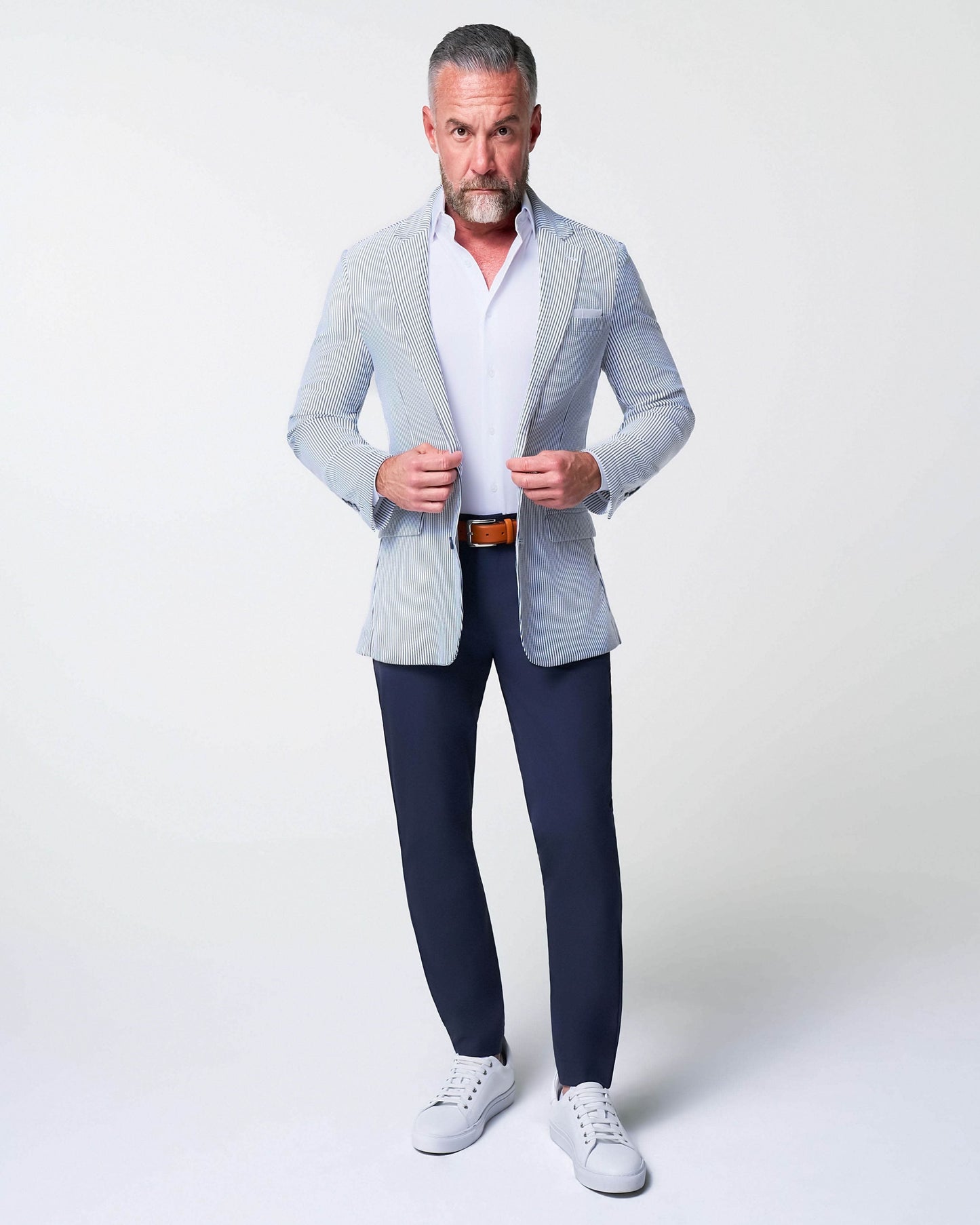 State & Liberty Athletic Fit Stretch Blazer - Navy & White Seersucker