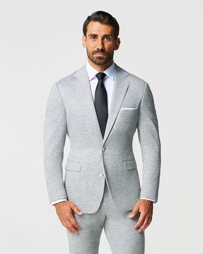 State & Liberty Athletic Fit Stretch Wool Blazer - Light Grey with White Mini Stripe