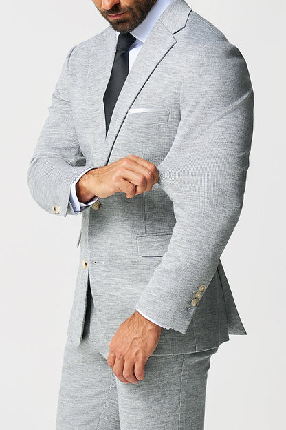 State & Liberty Athletic Fit Stretch Wool Blazer - Light Grey with White Mini Stripe