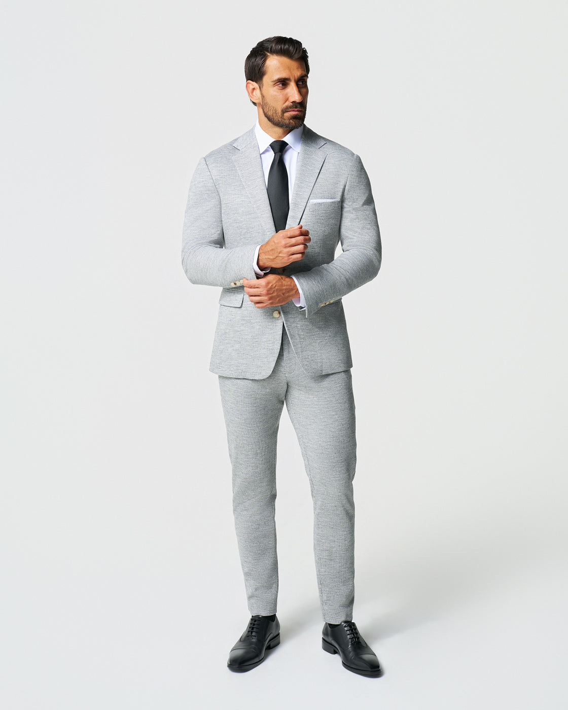 State & Liberty Athletic Fit Stretch Wool Blazer - Light Grey with White Mini Stripe