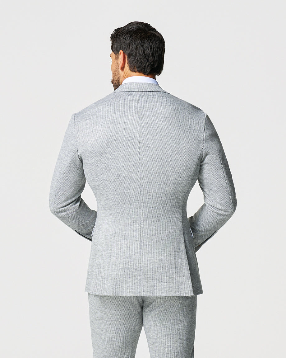 State & Liberty Athletic Fit Stretch Wool Blazer - Light Grey with White Mini Stripe