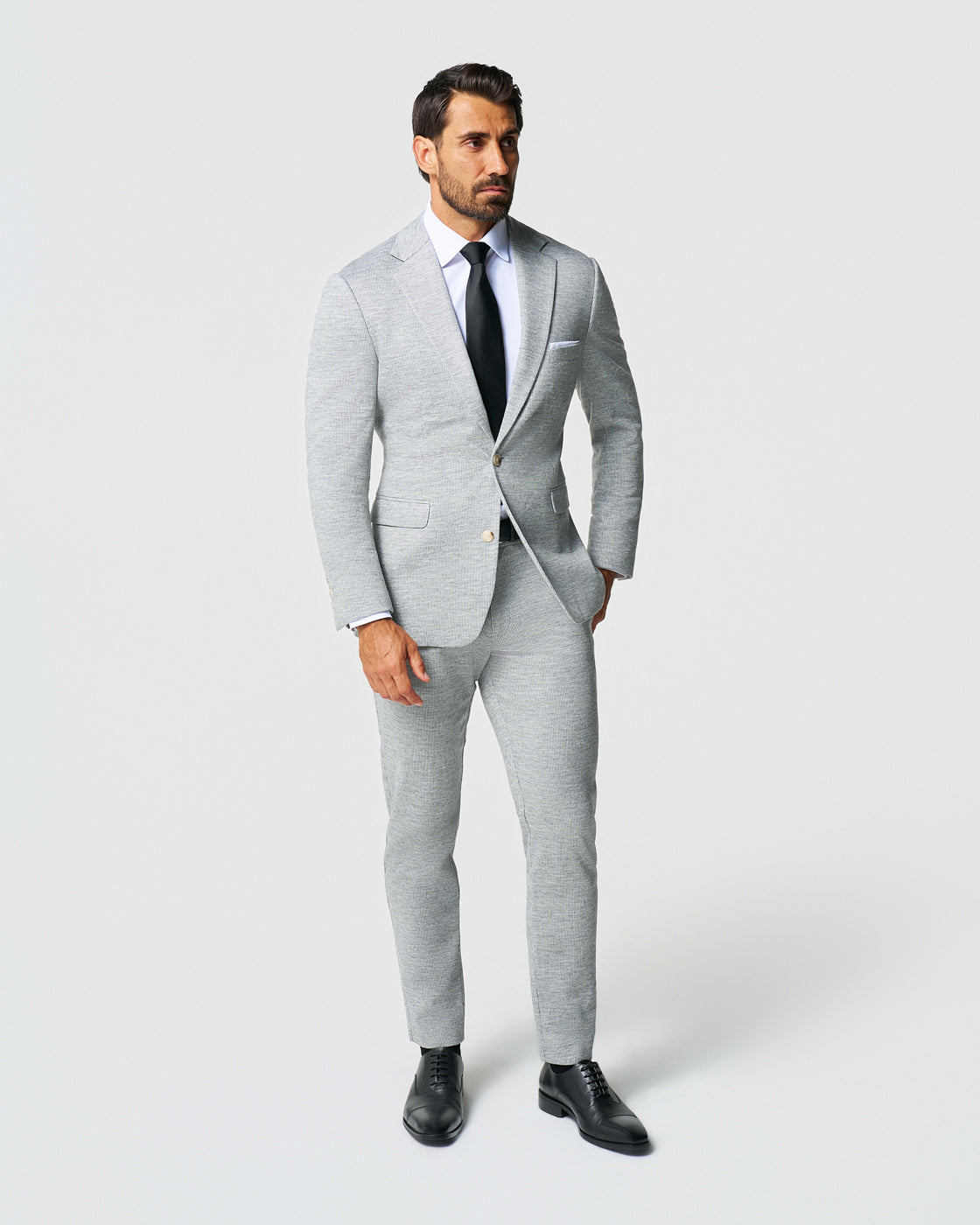 State & Liberty Athletic Fit Stretch Wool Blazer - Light Grey with White Mini Stripe