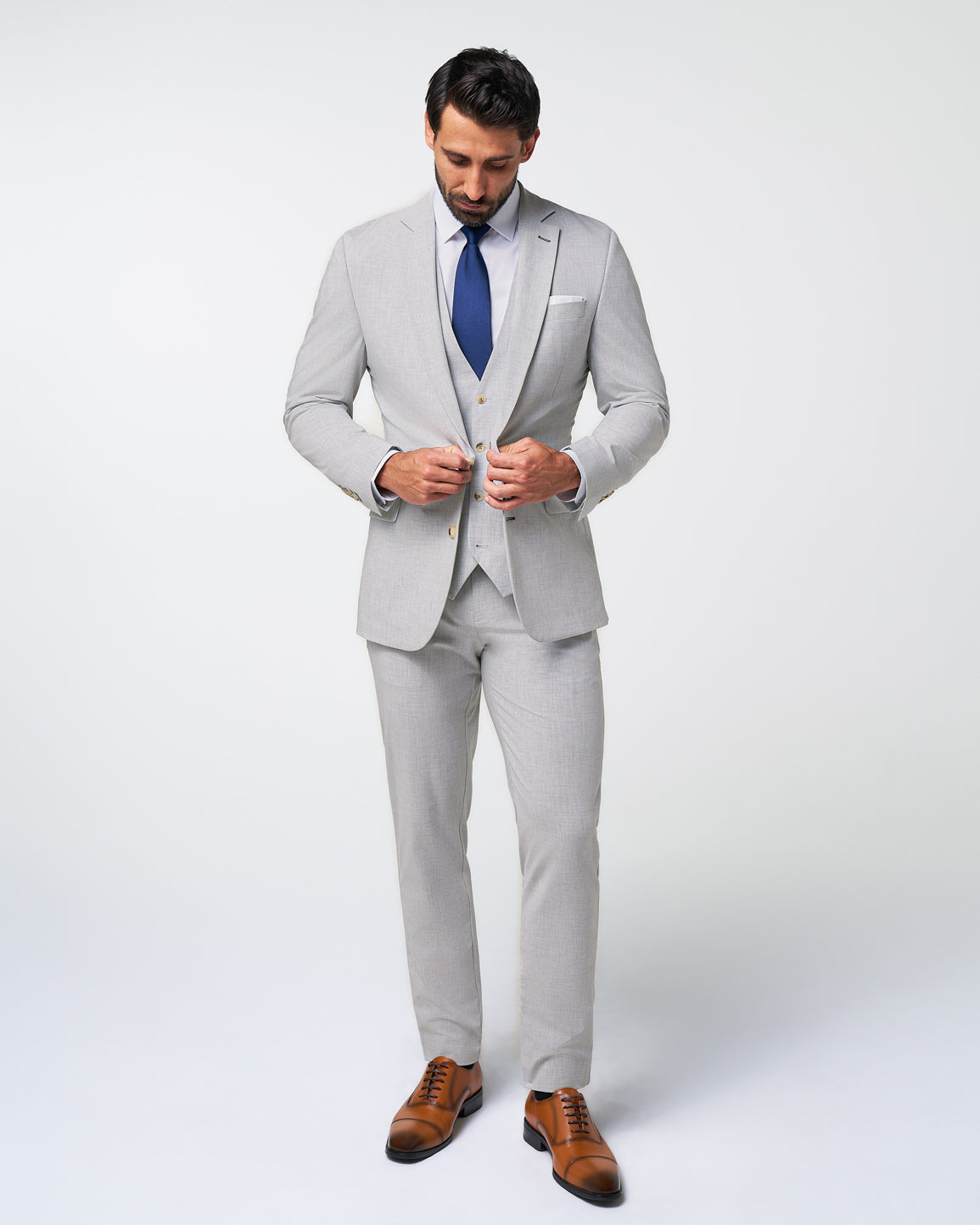 State & Liberty Athletic Fit Stretch Blazer - Lightweight Heathered Light Grey