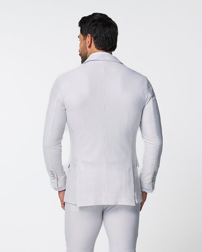 State & Liberty Athletic Fit Stretch Blazer - Grey & White Seersucker