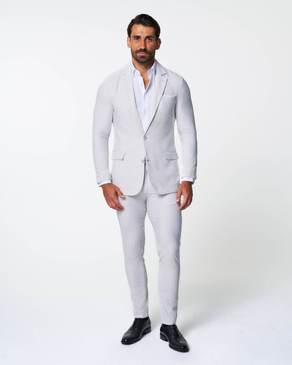 State & Liberty Athletic Fit Stretch Blazer - Grey & White Seersucker