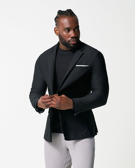 State & Liberty Athletic Fit Stretch Blazer - Black Seersucker