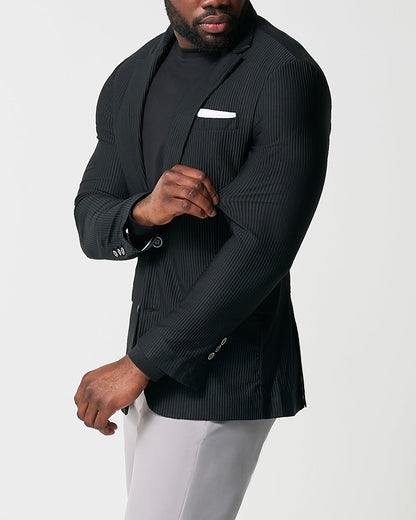 State & Liberty Athletic Fit Stretch Blazer - Black Seersucker