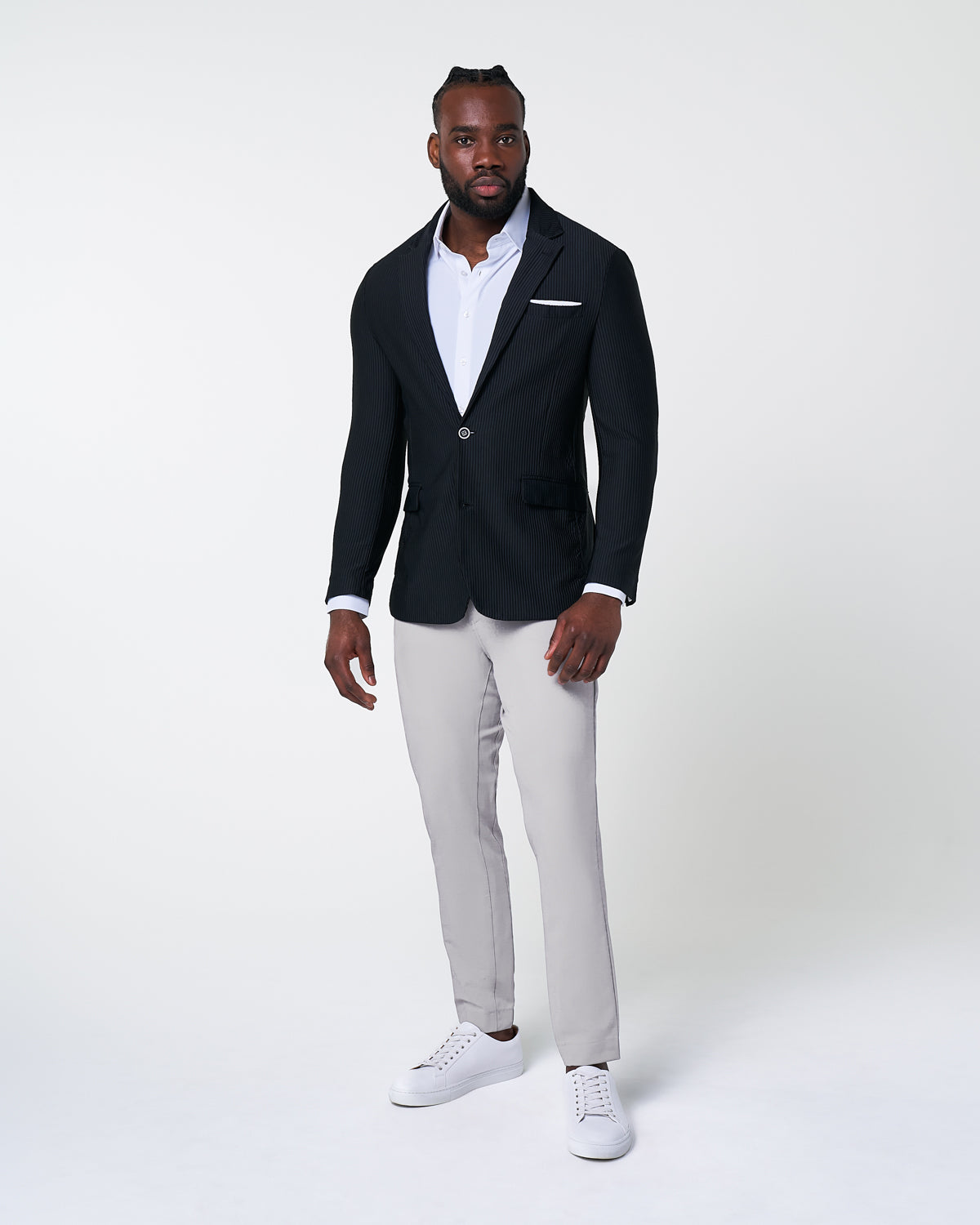 State & Liberty Athletic Fit Stretch Blazer - Black Seersucker