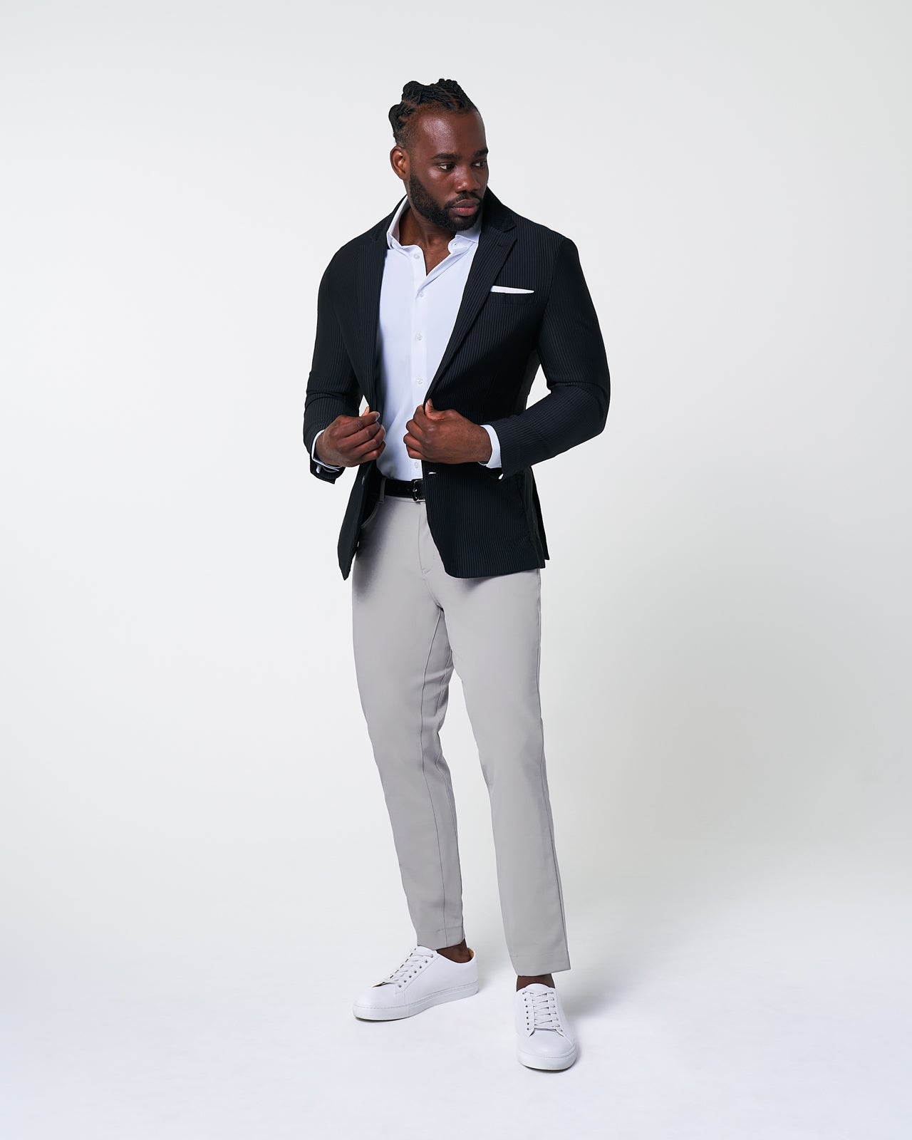 State & Liberty Athletic Fit Stretch Blazer - Black Seersucker
