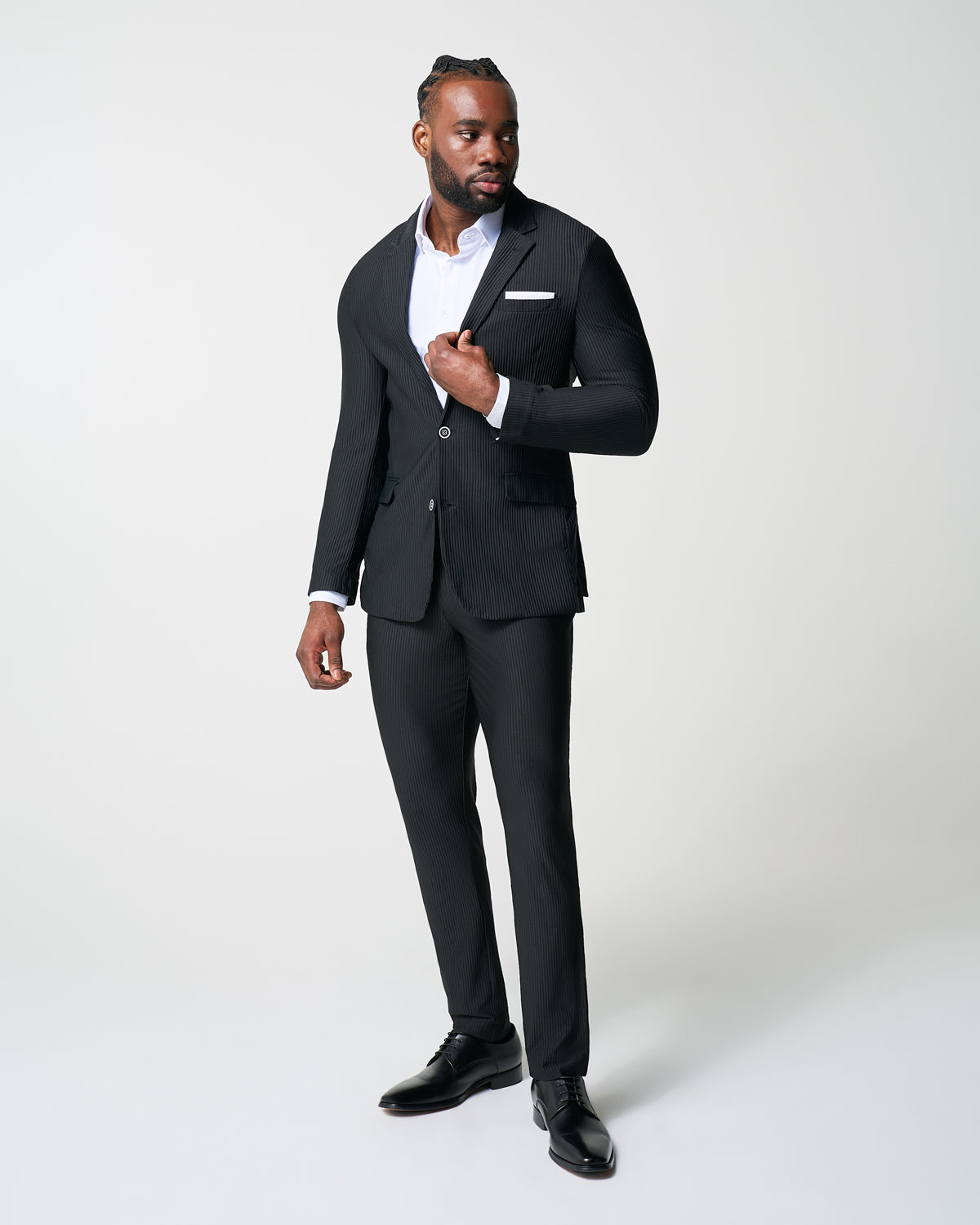 State & Liberty Athletic Fit Stretch Blazer - Black Seersucker