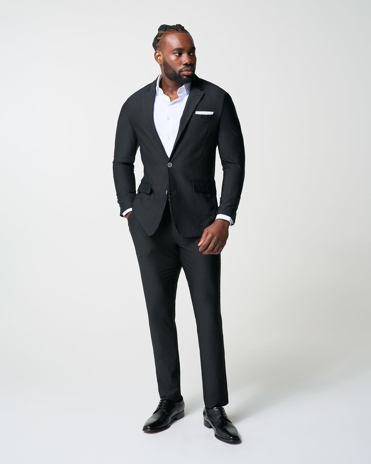 State & Liberty Athletic Fit Stretch Blazer - Black Seersucker