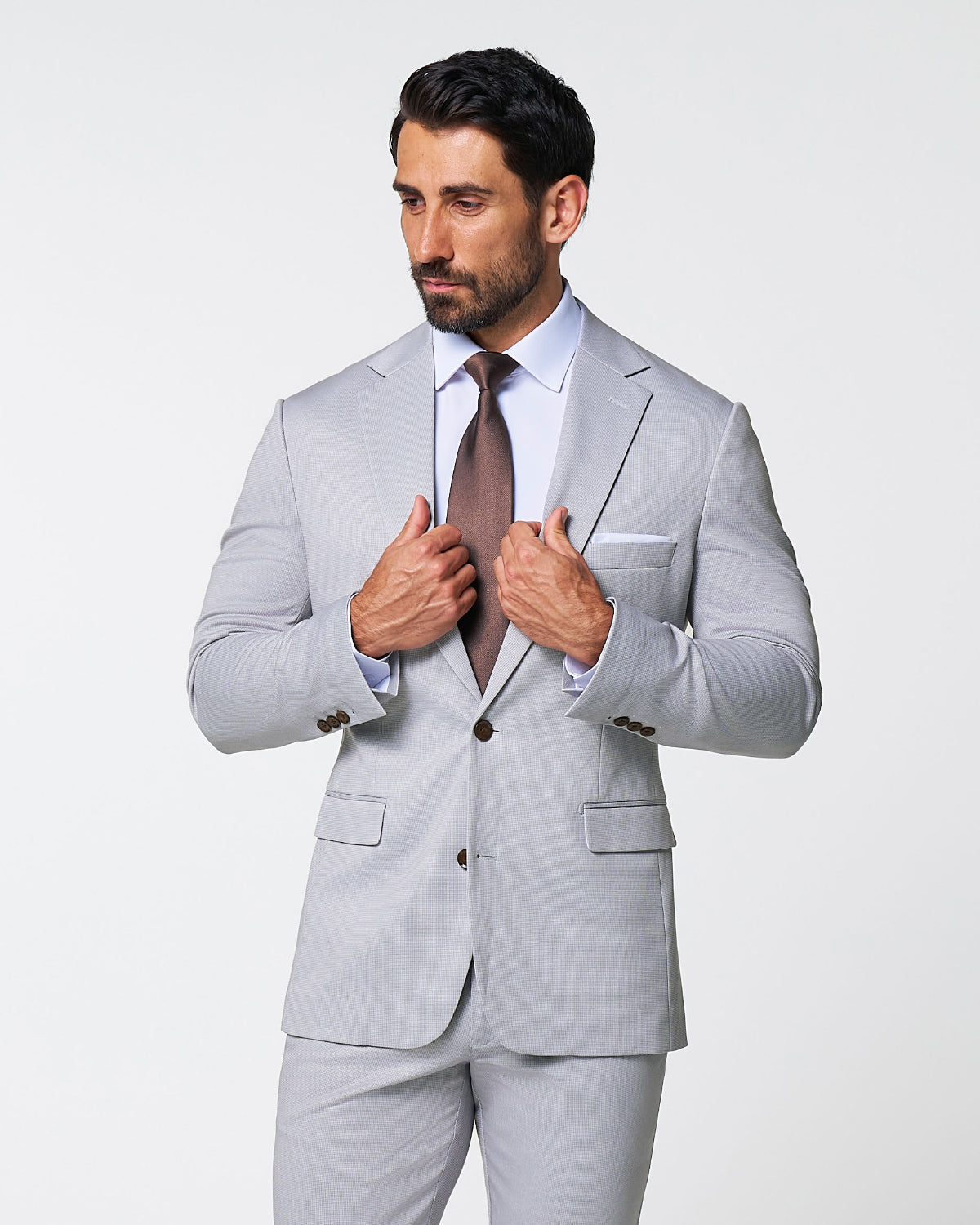 State & Liberty Brushed Tech Stretch Blazer - Light Grey Microcheck