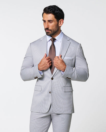 State & Liberty Brushed Tech Stretch Blazer - Light Grey Microcheck