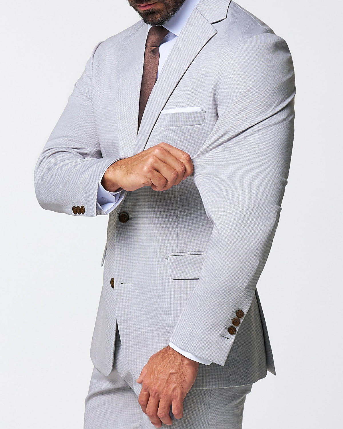 State & Liberty Brushed Tech Stretch Blazer - Light Grey Microcheck