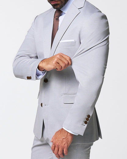 State & Liberty Brushed Tech Stretch Blazer - Light Grey Microcheck