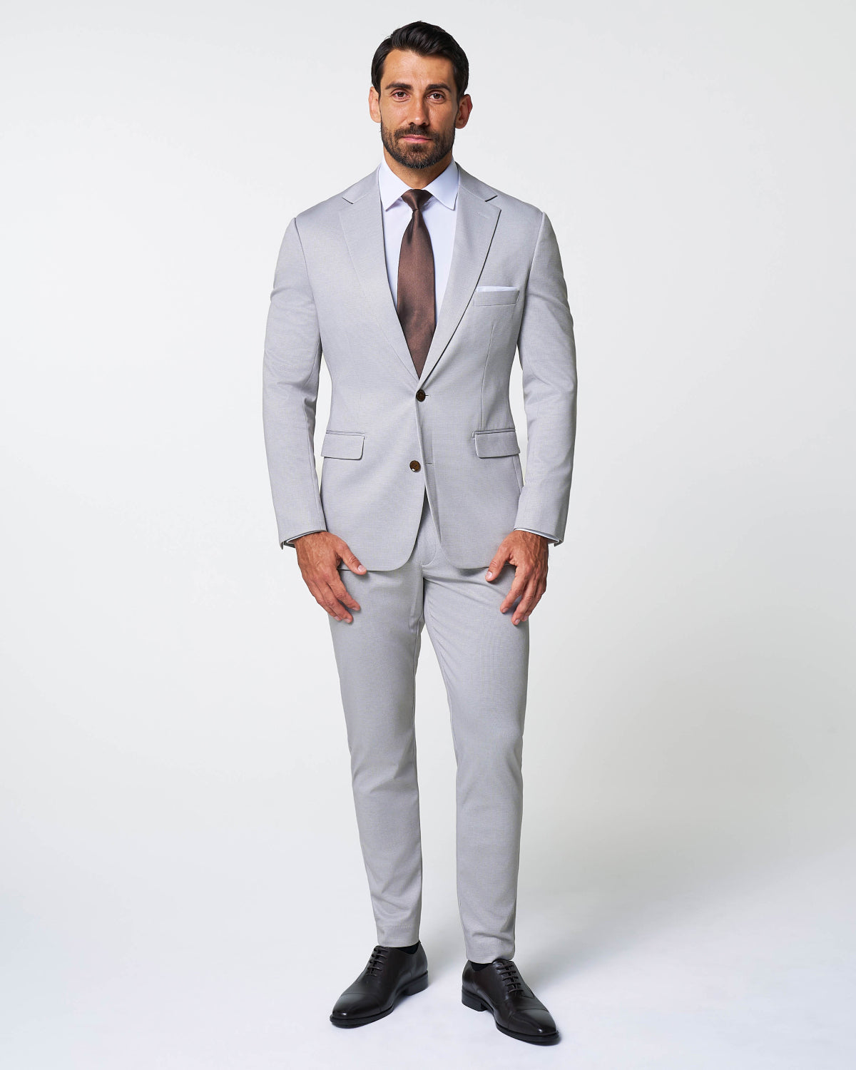 State & Liberty Brushed Tech Stretch Blazer - Light Grey Microcheck