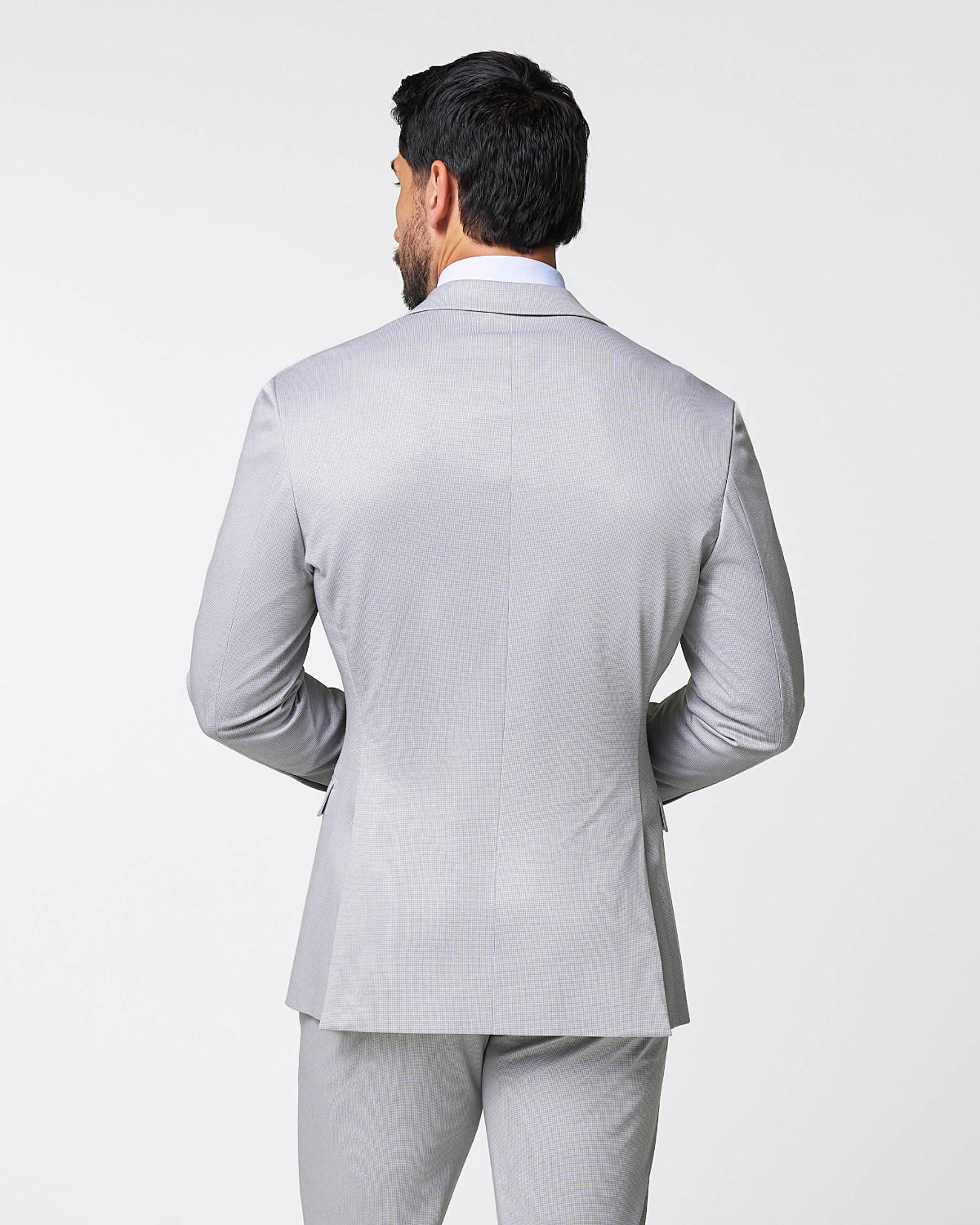 State & Liberty Brushed Tech Stretch Blazer - Light Grey Microcheck
