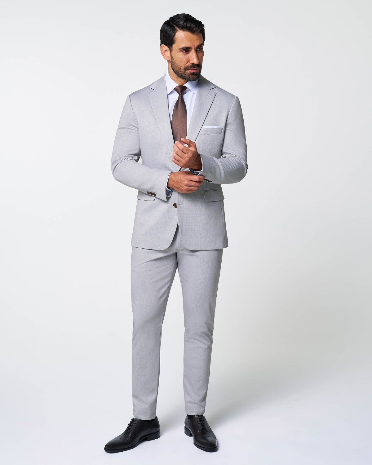 State & Liberty Brushed Tech Stretch Blazer - Light Grey Microcheck