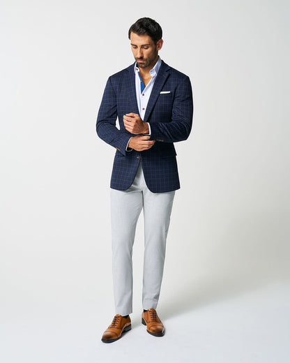 State & Liberty Athletic Fit Stretch Wool Blazer - Blue Plaid