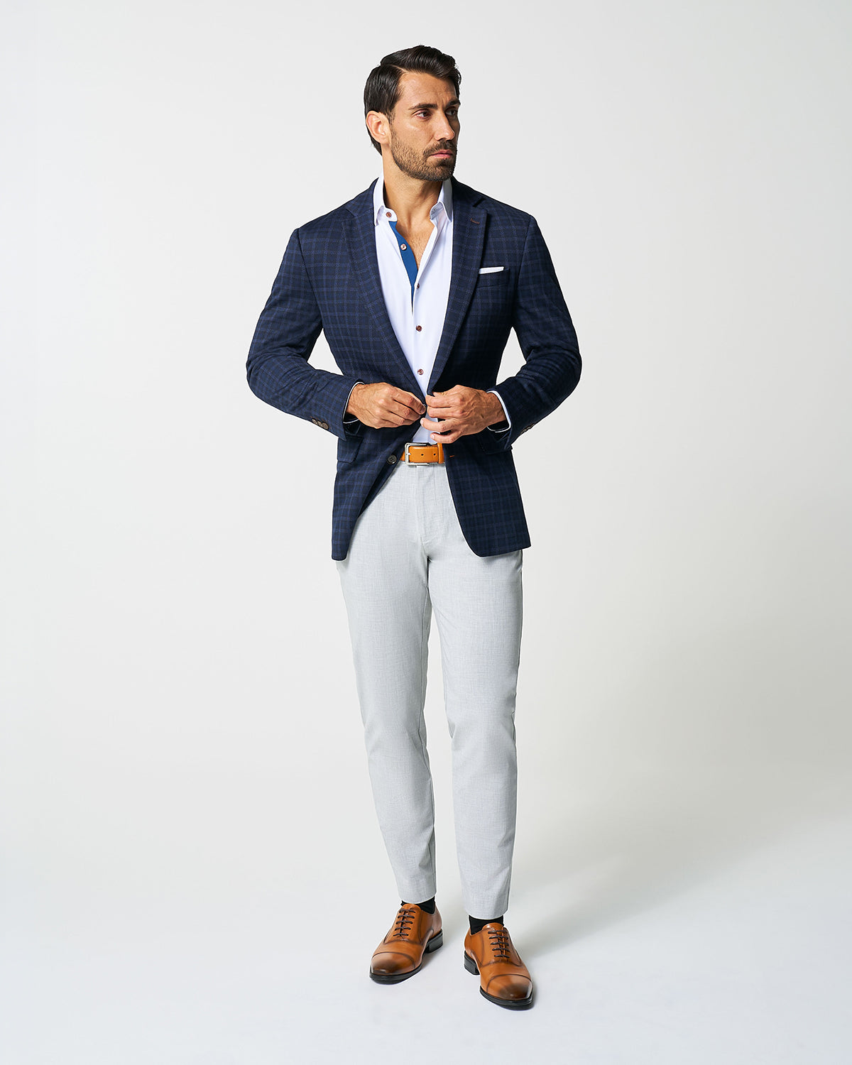 State & Liberty Athletic Fit Stretch Wool Blazer - Blue Plaid