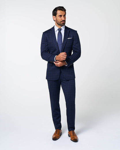 State & Liberty Athletic Fit Stretch Wool Blazer - Blue Plaid