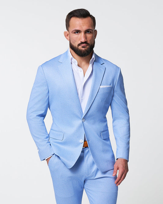 State & Liberty Athletic Fit Stretch Blazer - Light Blue Mini Houndstooth