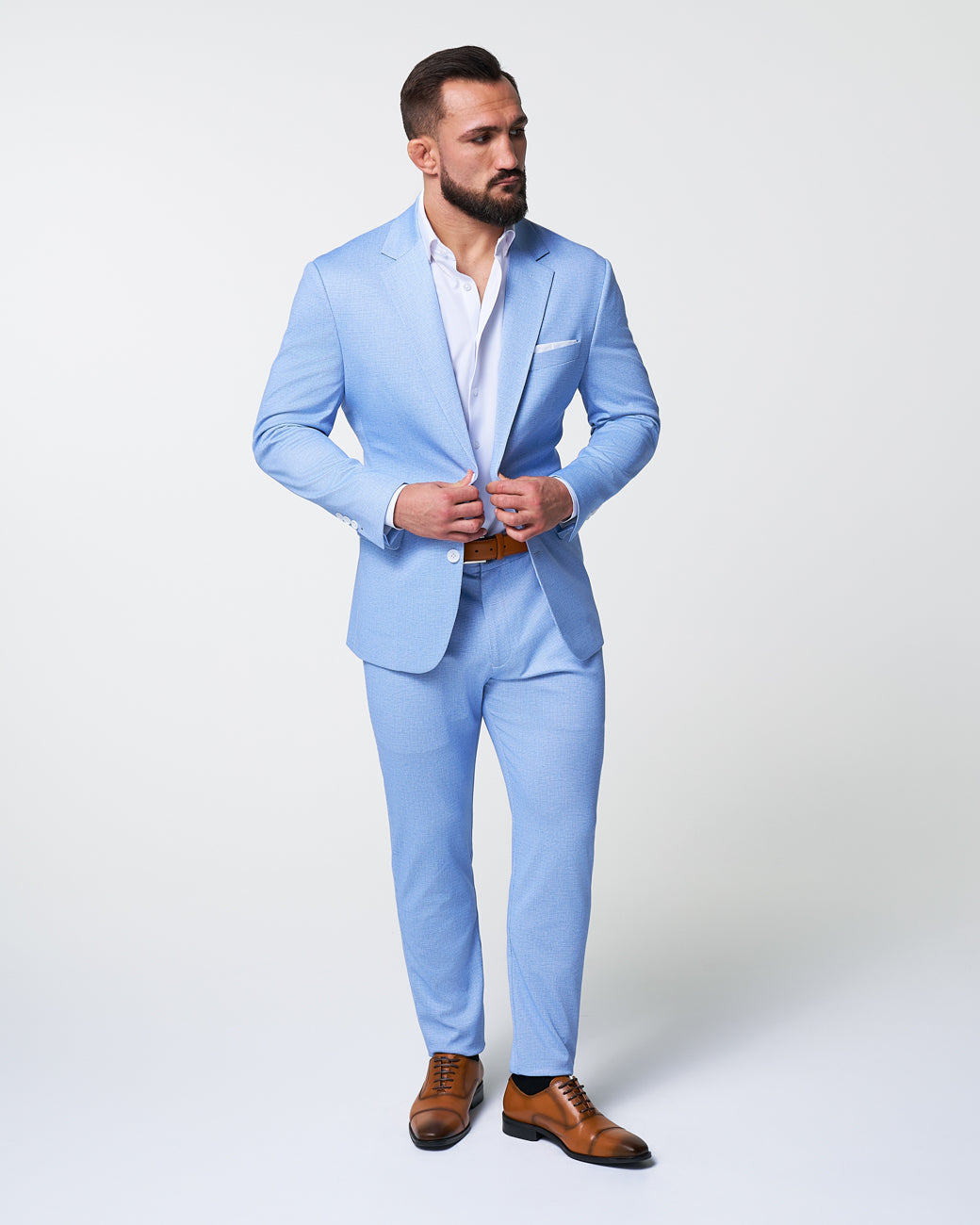 State & Liberty Athletic Fit Stretch Blazer - Light Blue Mini Houndstooth